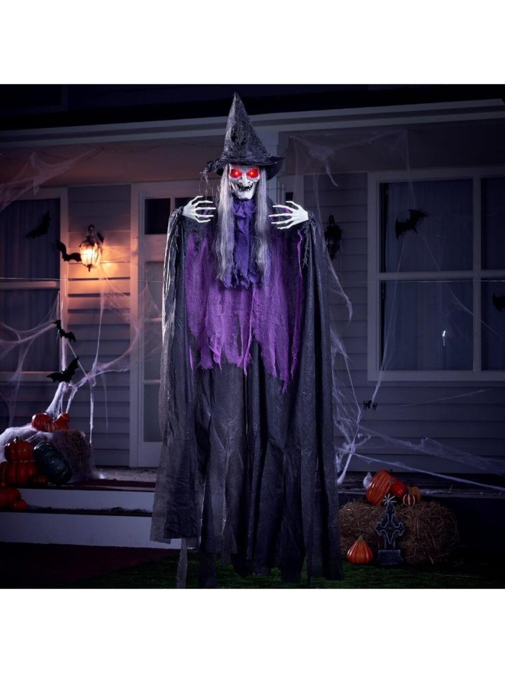 72” Hanging Witch Decor - Life-Sized, Sound Activated, Light-Up Eyes for